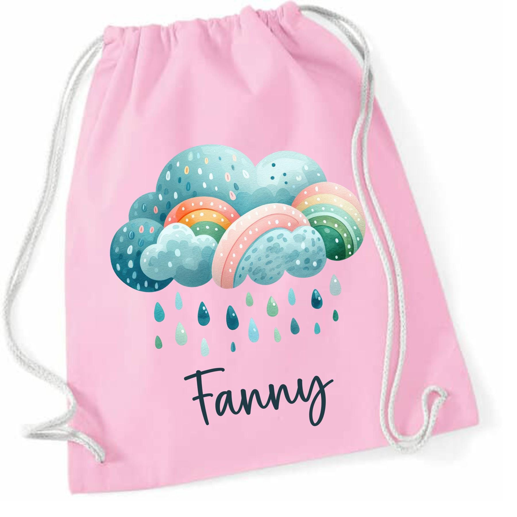 Turnbeutel Regenbogen mit Namen personalisiert, viele Farben Schriftarten, Geschenk für Schule, Kindergarten & Freizeit, Zugschnur, Rucksack