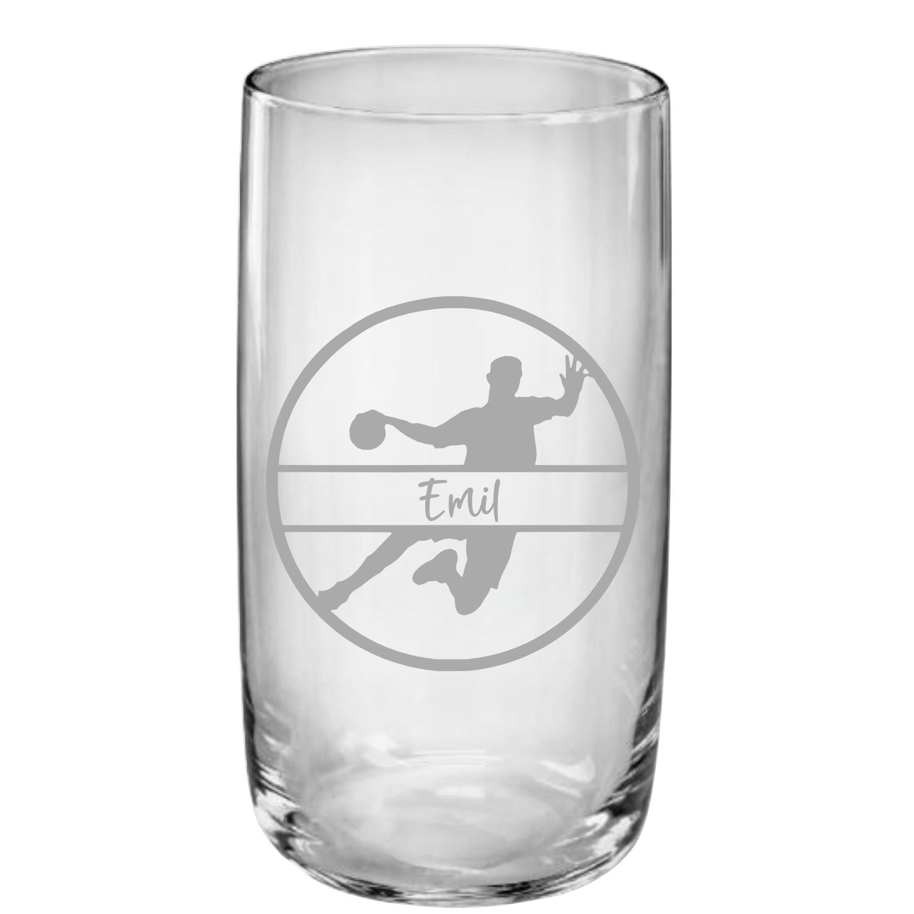 Trinkglas Handball, Geschenk für Handballer, graviertes Glas mit Namen, personalisiert nach Wunsch, 3 versch. Glasformen, Art.-Nr. HB2