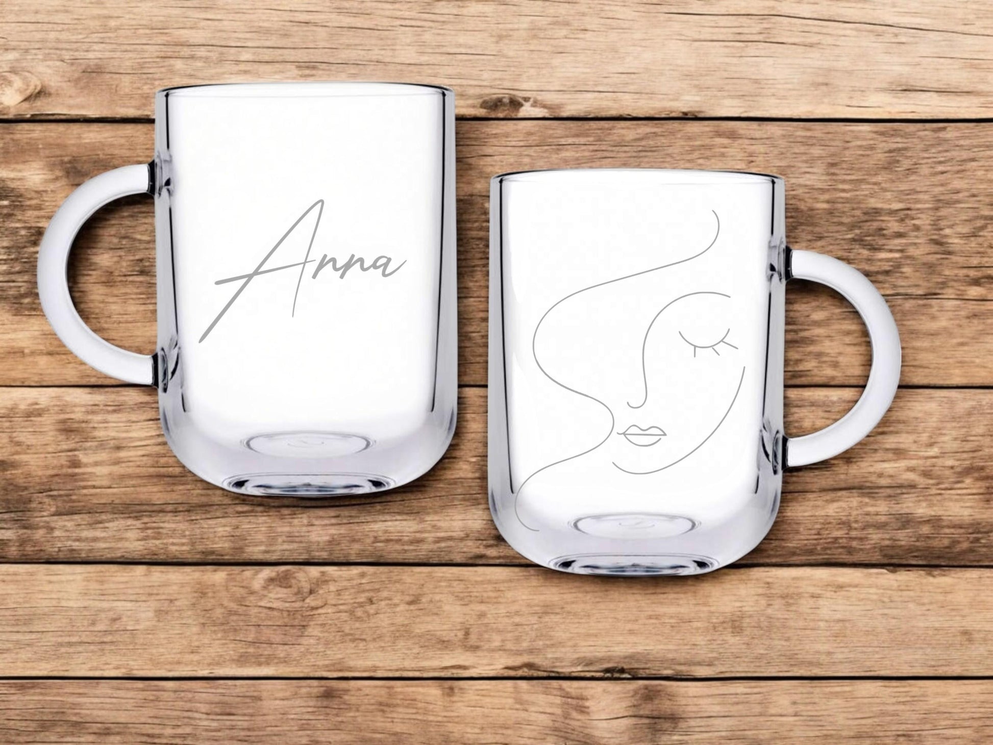 Teeglas mit Frau Linienart + Namen, Gravur Geschenk für Freundin, Teetrinkerin, modernes Teeglas, mod. Design, Geschenkidee personalisiert