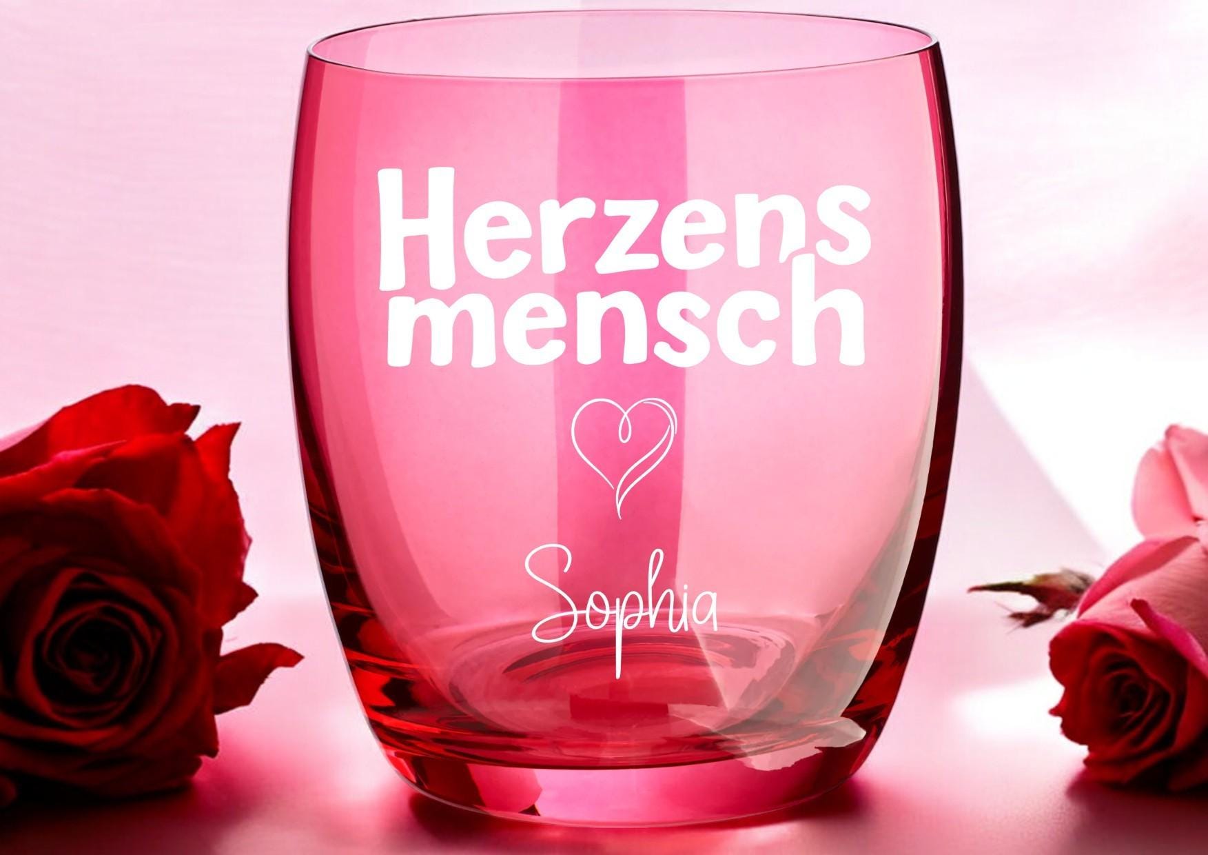 Trinkglas Herzensmensch, personalisiert mit Namen,  für eine Herzens Botschaft, Geschenk für die Lieblingsfreundin oder Lieblingsfreund