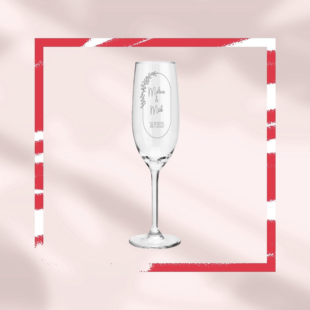 Weinglas oder Sektglas mit Namen und Datum personalisiert, Geschenk für die Hochzeit, das Brautpaar oder als Gastgeschenk