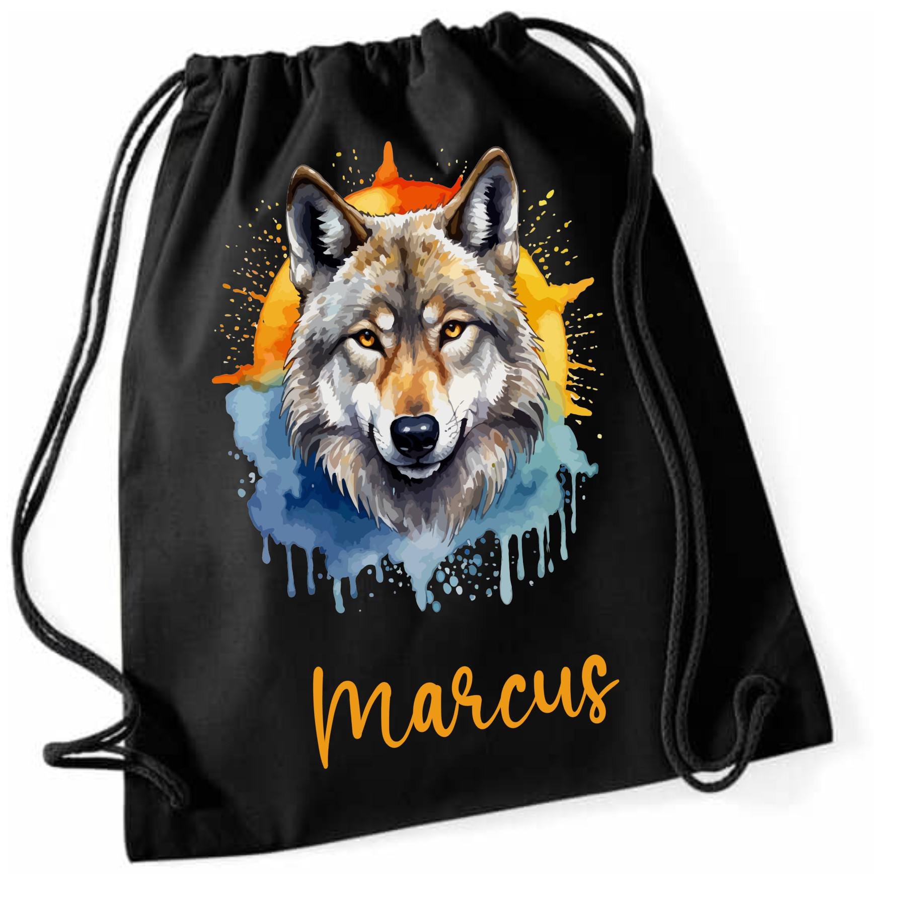 Turnbeutel Wolf, für Schule, Kindergarten, Freizeit, Geschenk für Kinder, verschiedene Farben und Motive, aus Baumwolle