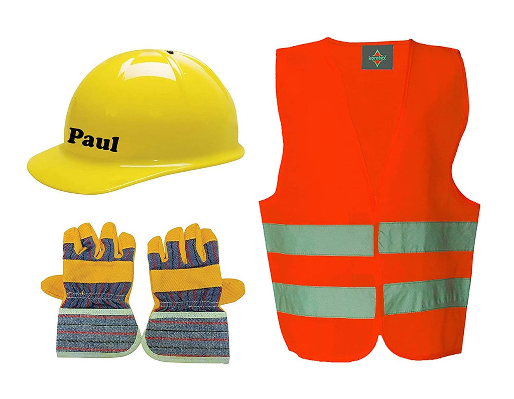Bauarbeiter Set für Kinder, Rollenspiel, mit Namen, Baustelle, personalisiert auf Wunsch mit Namen, jeder Name mgl., auch einzeln erhältlich