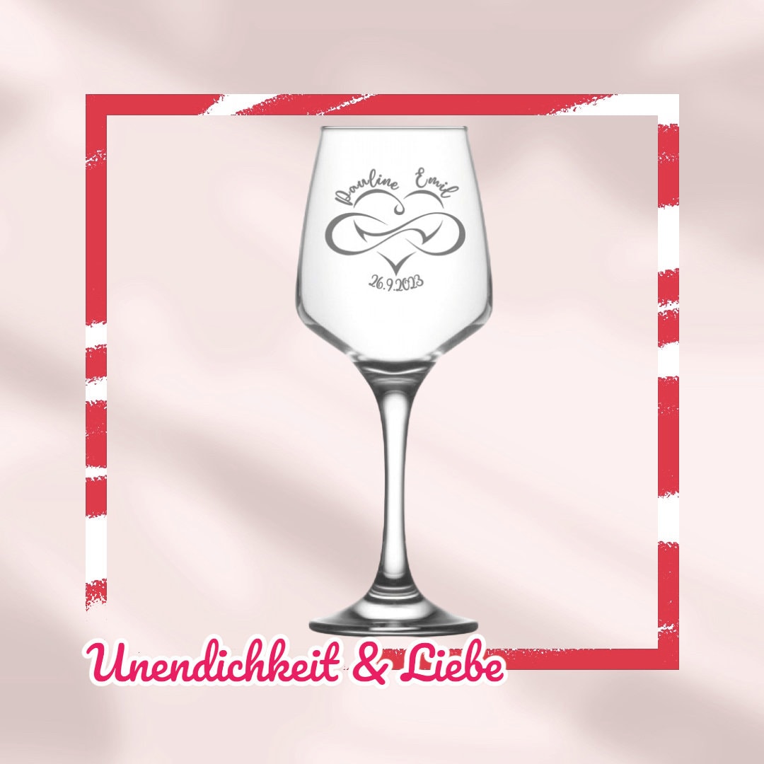 Weinglas oder Sektglas mit Namen und Datum personalisiert, Geschenk für die Hochzeit, das Brautpaar oder als Gastgeschenk