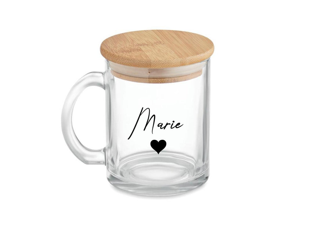 Teeglas, Teetasse mit Bambusdeckel, graviert, personalisiert, mit Namen auf Wunsch, Geschenk für Teetrinker, lustiger Spruch, Art.-Nr. TG04