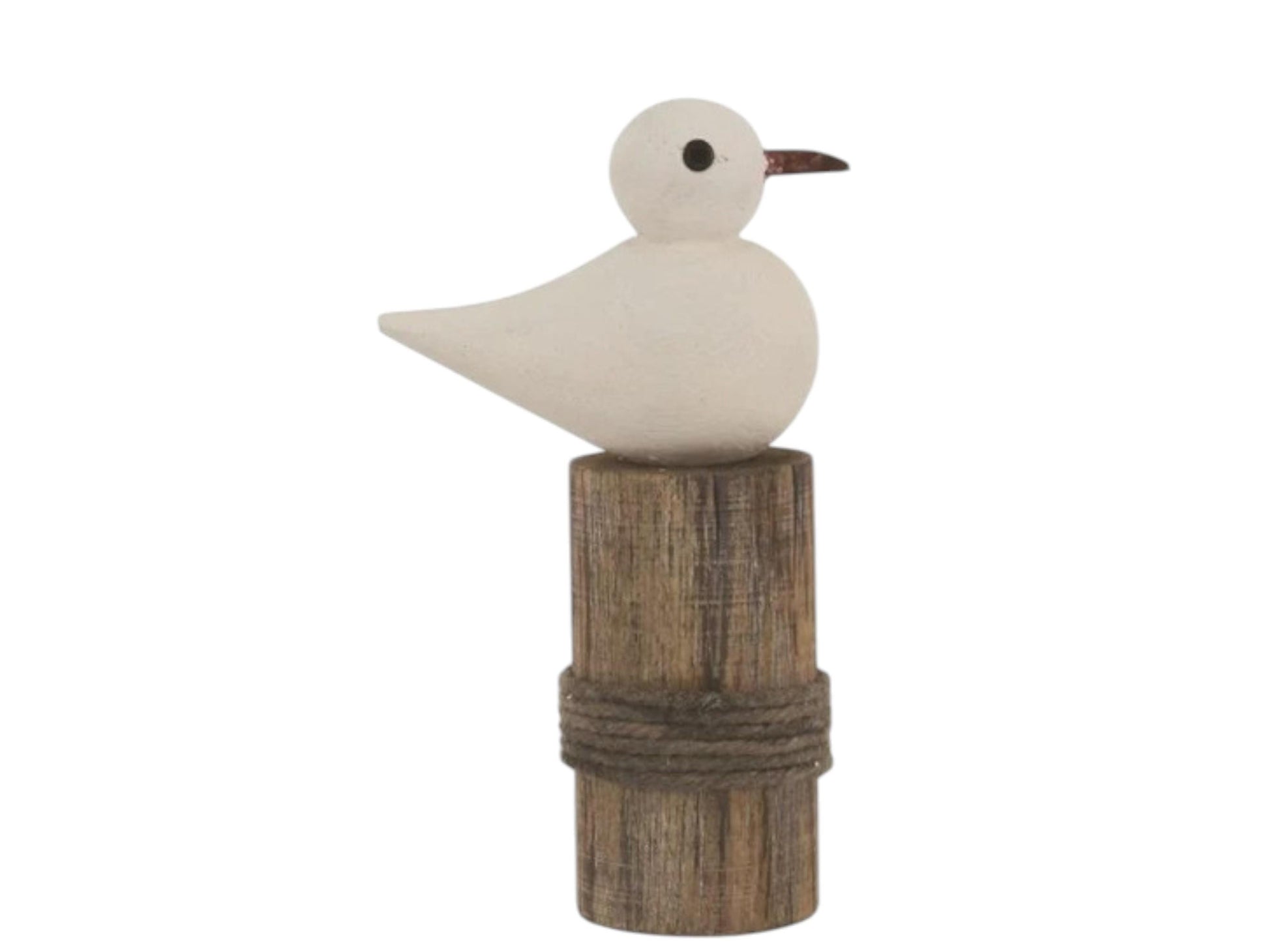 Deko Möwe auf Holzpfosten, 6,5x3,5x11,7cm, maritime Deko, Geschenk zum Einzug, Deko für das Bad, Art.-Nr. D1