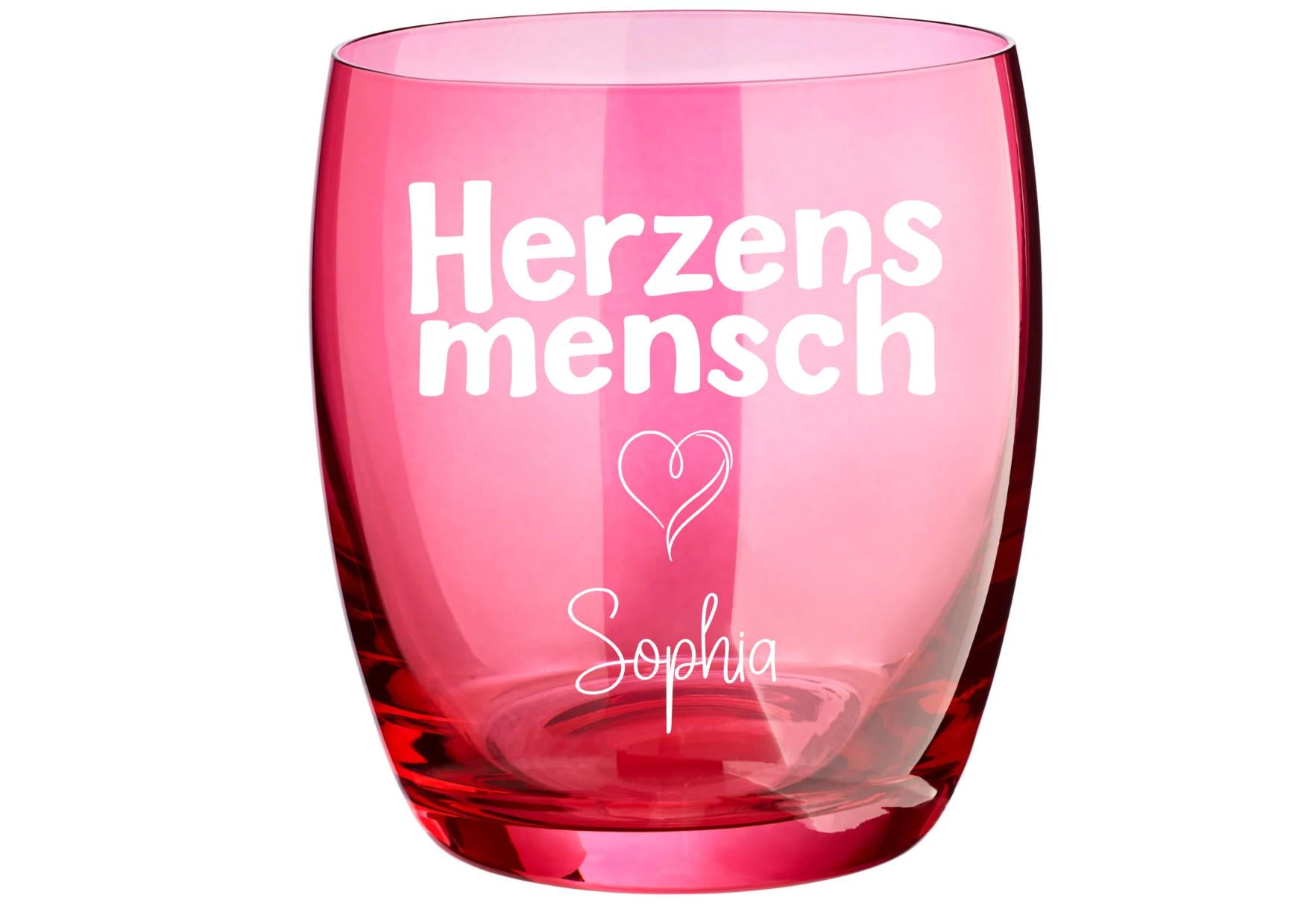 Trinkglas Herzensmensch, personalisiert mit Namen,  für eine Herzens Botschaft, Geschenk für die Lieblingsfreundin oder Lieblingsfreund