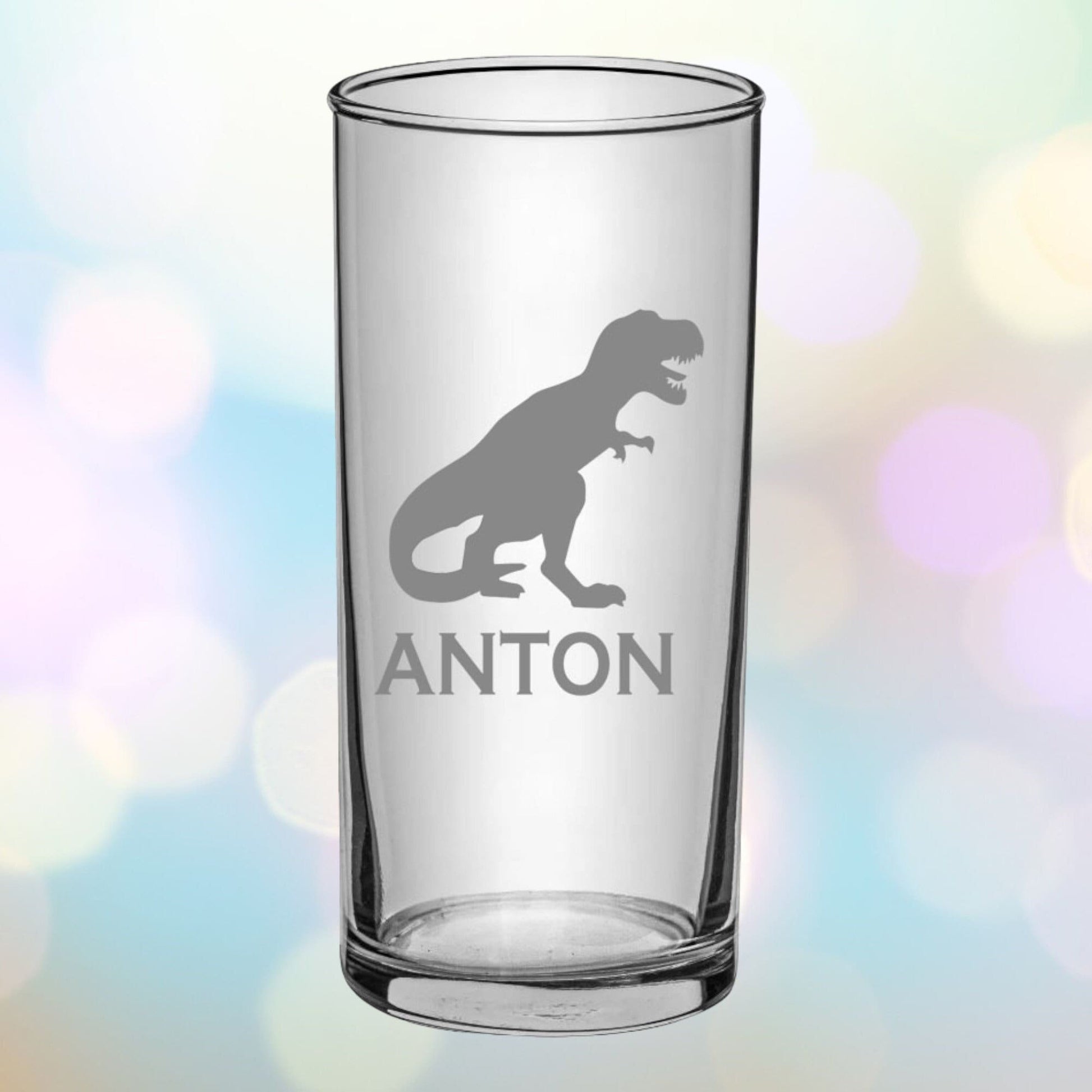 Dino Kinder Trinkglas mit Gravur, personalisiert mit Namen, Wunschtext,  Wasserglas, graviert, Geschenk, Dinosaurier