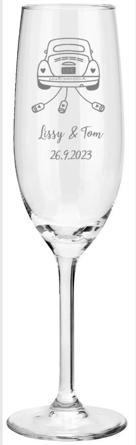 Weinglas oder Sektglas mit Namen und Datum personalisiert, Geschenk für die Hochzeit, das Brautpaar oder als Gastgeschenk