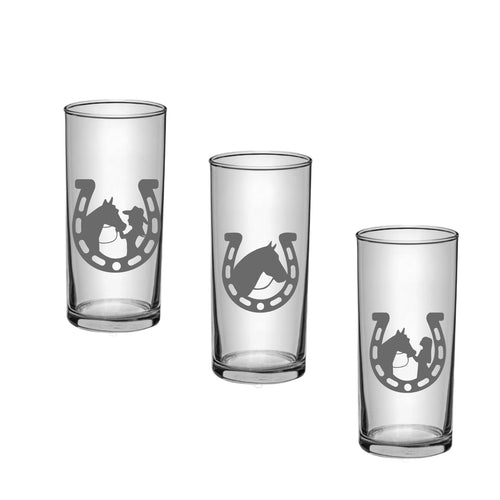 3 Gläser im Set, versch. Pferdemotive, Geschenk für Pferdefreunde, spülmaschinenfest, graviert, 3 Pferdegravuren,  Art.-Nr. PF001
