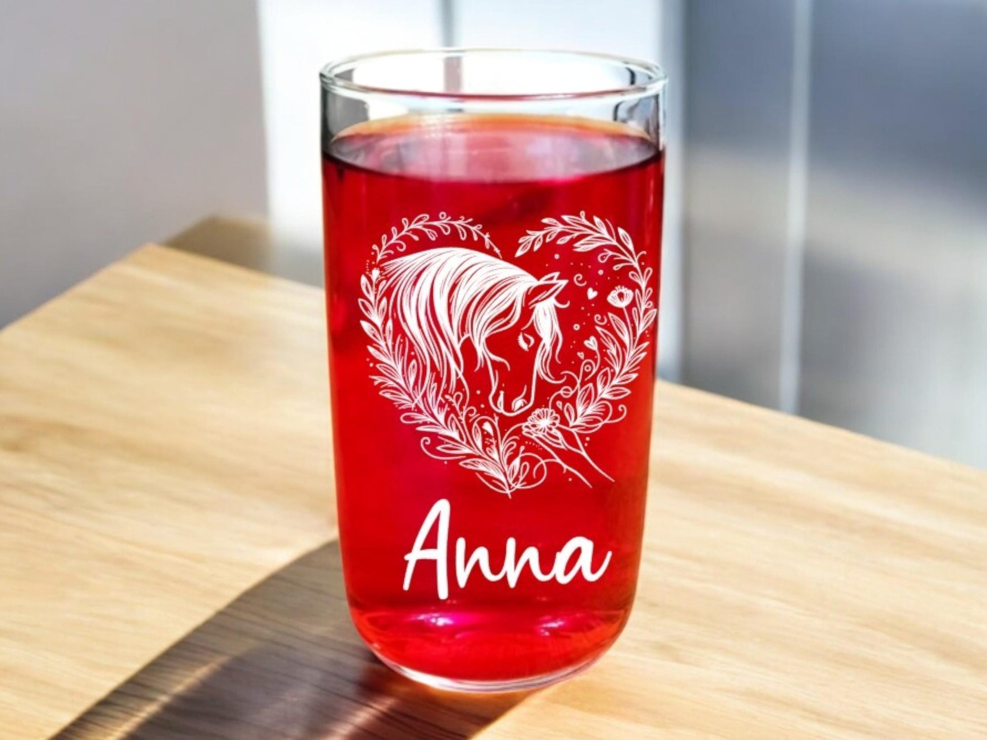 Pferde Glas, personalisiert mit Namen, graviert, 3 verschiedene Gläserformen, sehr schönes Motiv, Geschenk für Pferdefreundinnen, Art.Nr.PG2