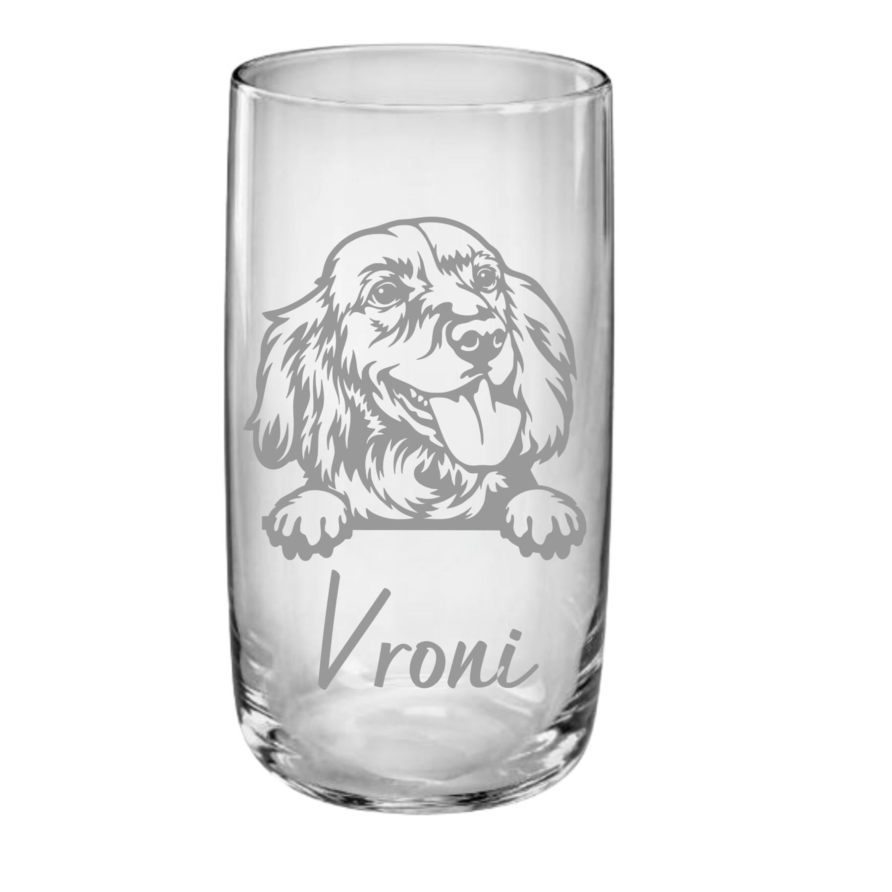 Trinkglas mit Cocker Spaniel – individuell und stilvoll, auf Wunsch mit Namen personalisiert, 9 versch. Motive, Geschenk für Cocker Fans