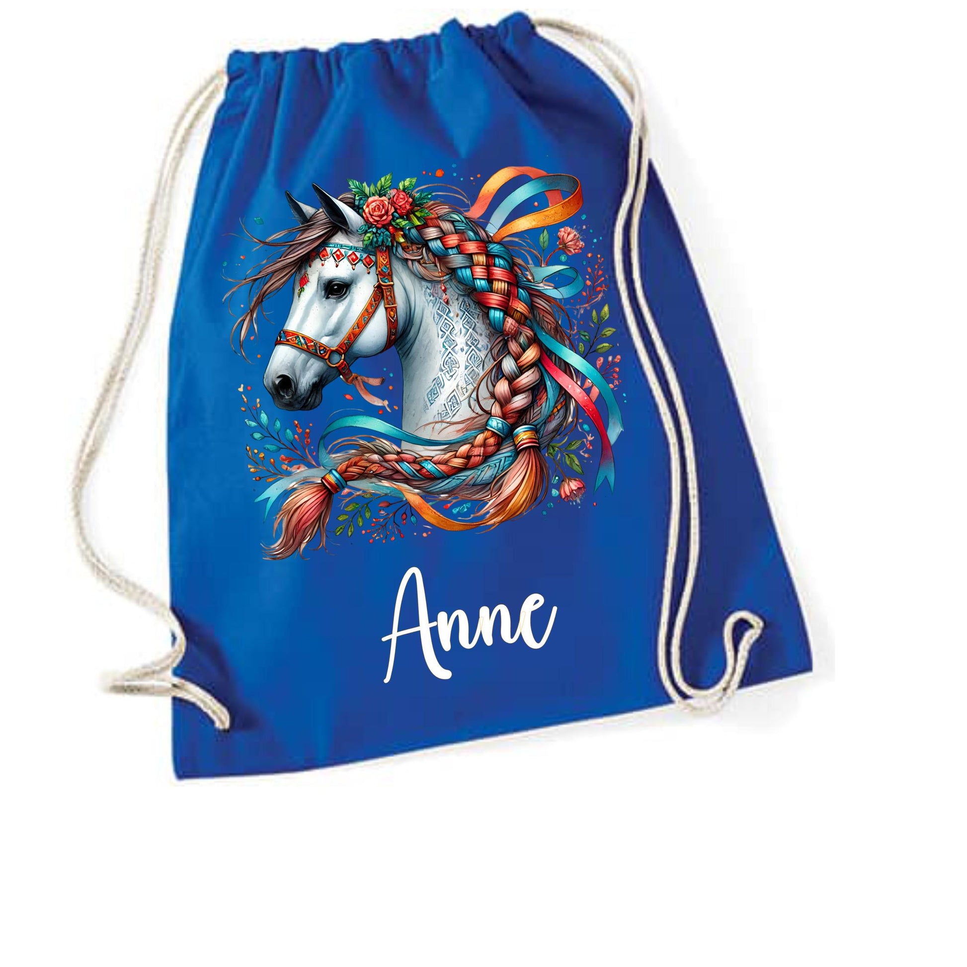 Turnbeutel Pferd, Sporttasche, Rucksack, Schule, Kindergarten, mit Namen personalisiert, Geschenk für Schulanfang, Kindergarten, romantisch