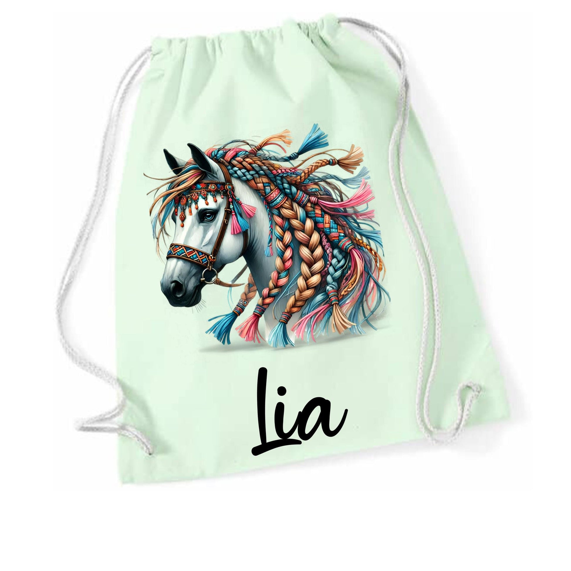 Turnbeutel Pferd, Sporttasche, Rucksack, Schule, Kindergarten, mit Namen personalisiert, Geschenk für Schulanfang, Kindergarten, romantisch