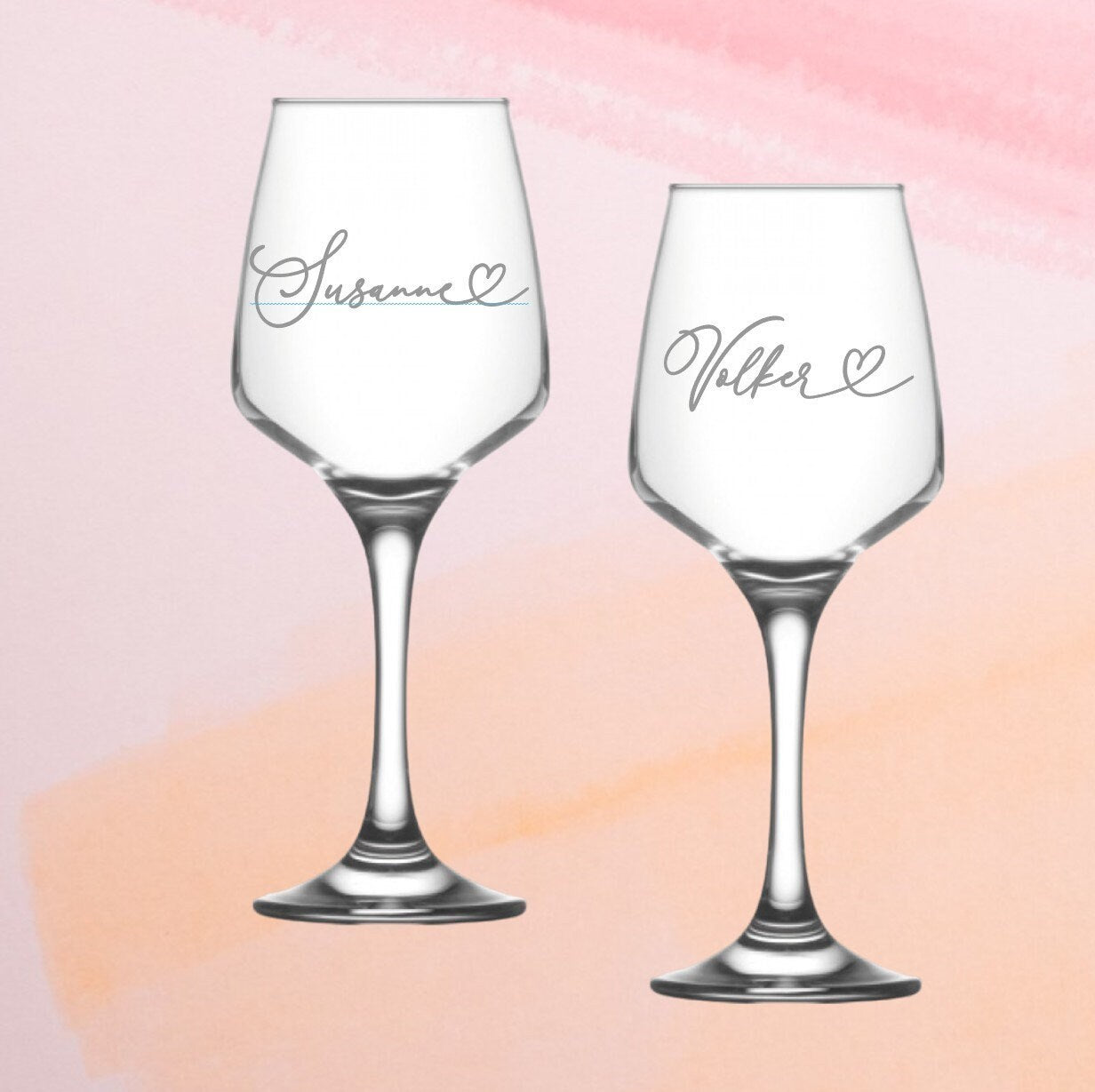 Graviertes Weinglas mit Namen, mit Herzmotiv, Geschenk zur Hochzeit, Brautpaar, Hochzeitsgäste, Brautjungfern