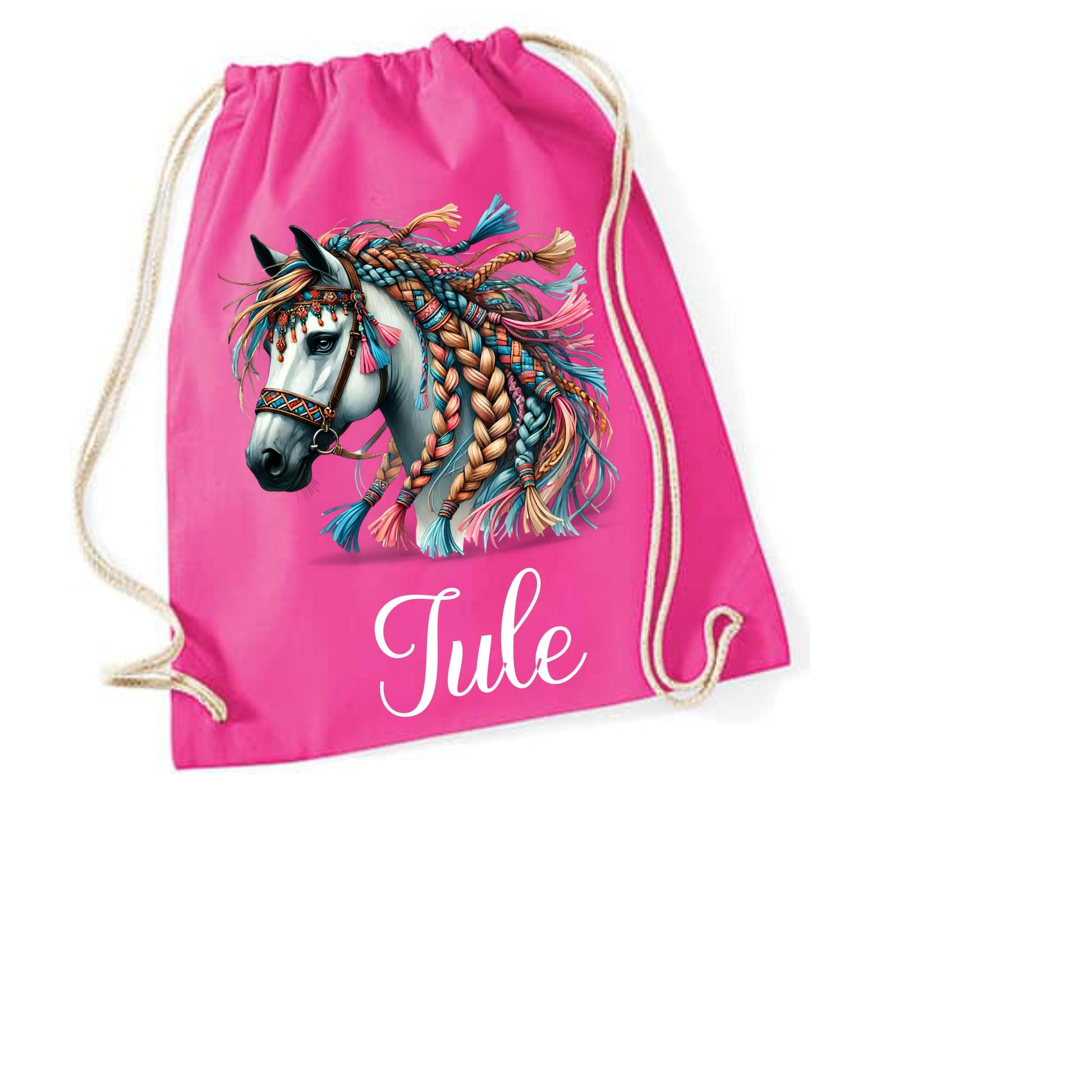 Turnbeutel Pferd, Sporttasche, Rucksack, Schule, Kindergarten, mit Namen personalisiert, Geschenk für Schulanfang, Kindergarten, romantisch