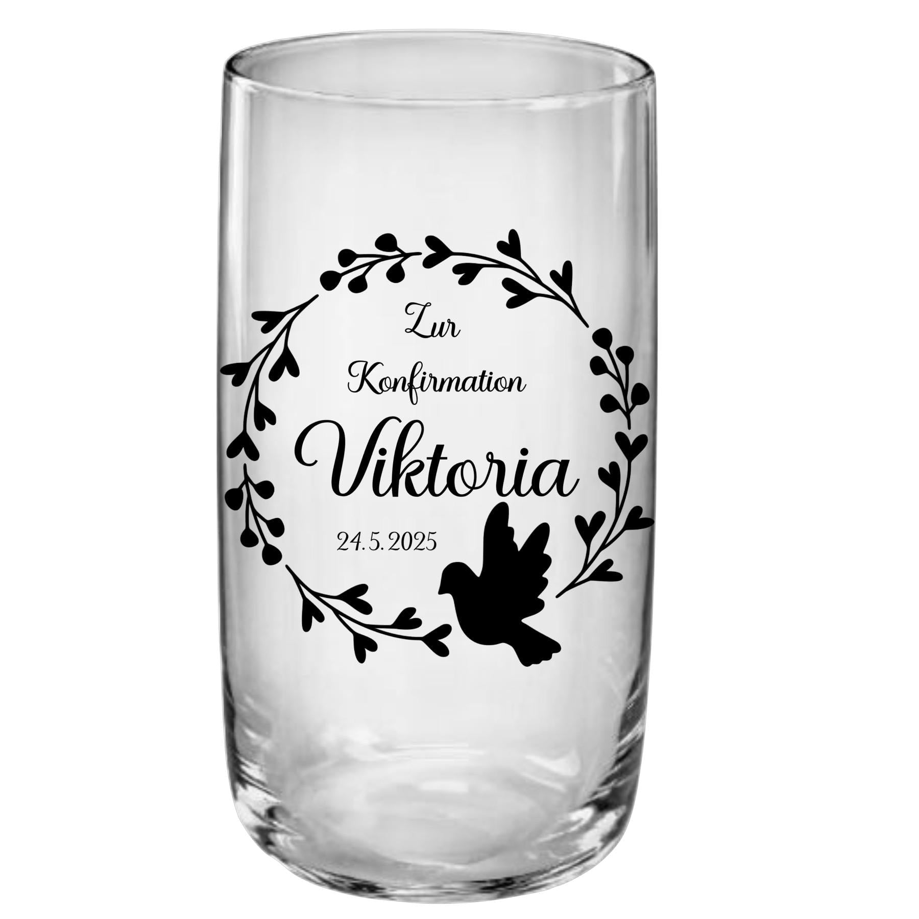 Trinkglas Kommunion, Konfirmation, Taufe, Geschenk Geburt, für Jungen und Mädchen, Erinnerungsgeschenk, graviert, personalisiert, mit Namen