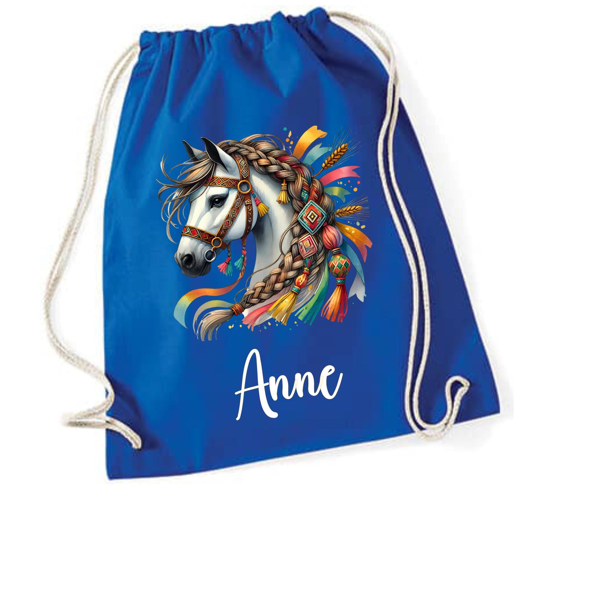 Turnbeutel Pferd, Sporttasche, Rucksack, Schule, Kindergarten, mit Namen personalisiert, Geschenk für Schulanfang, Kindergarten, romantisch
