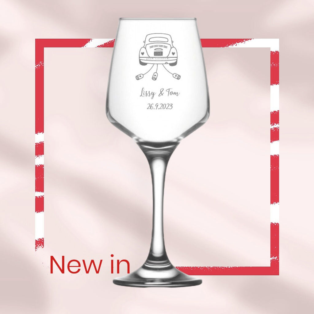 Weinglas oder Sektglas mit Namen und Datum personalisiert, Geschenk für die Hochzeit, das Brautpaar oder als Gastgeschenk