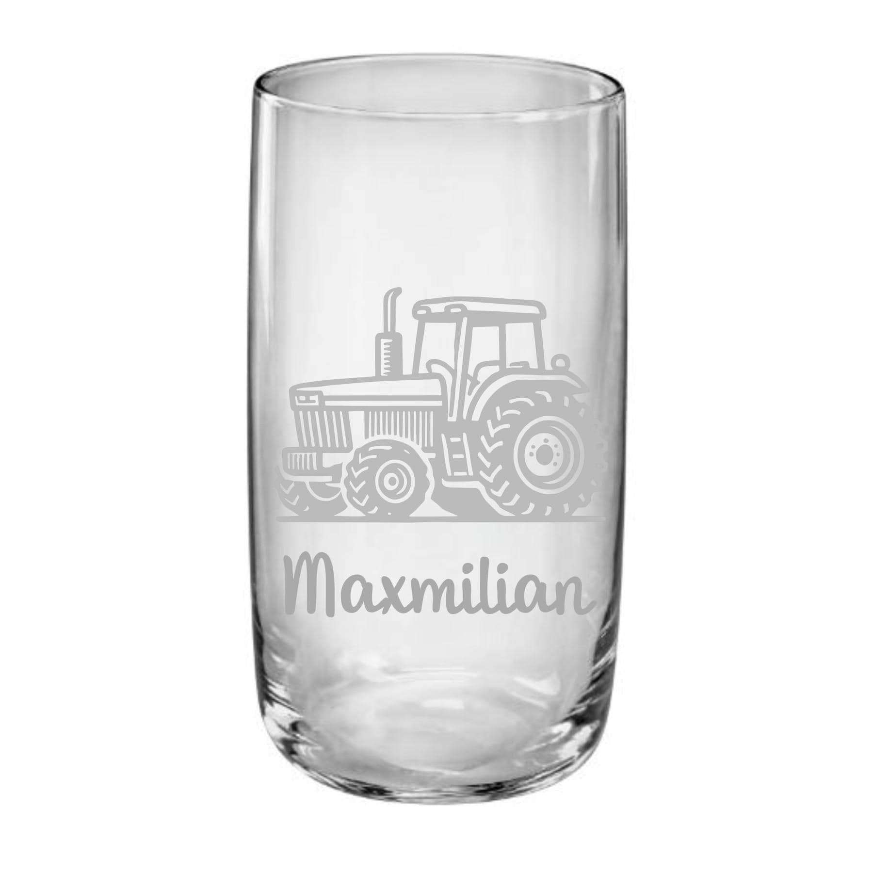 Trinkglas mit Traktor, graviert, personalisiert mit deinem Wunschnamen, Geschenk für den Traktorfan