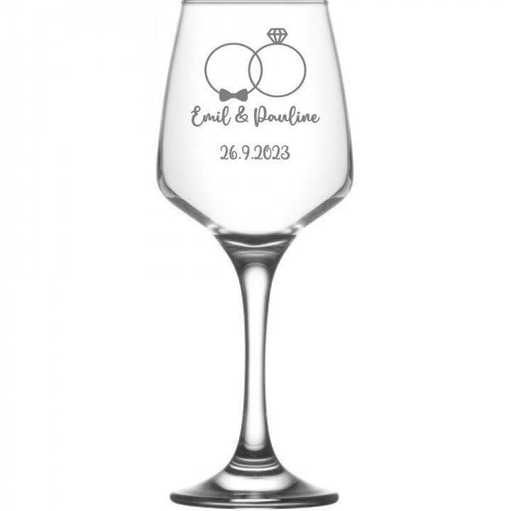 Weinglas mit Namen und Datum personalisiert, Geschenk für die Hochzeit, das Brautpaar oder als Gastgeschenk