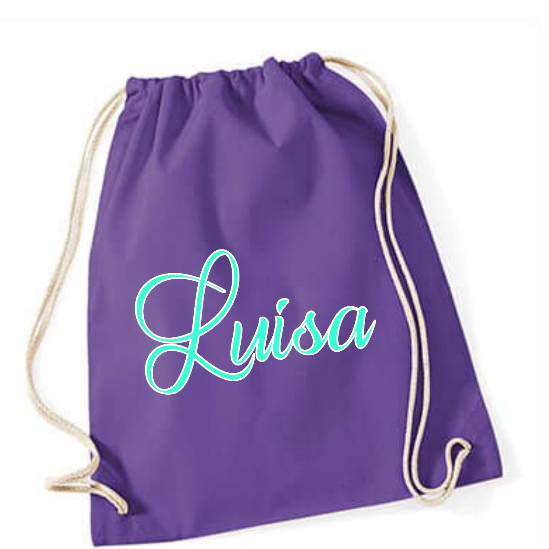 Turnbeutel mit Namen personalisiert, viele Farben und Schriftarten, Geschenk für Schule, Kindergarten & Freizeit, Zugschnur, Rucksack