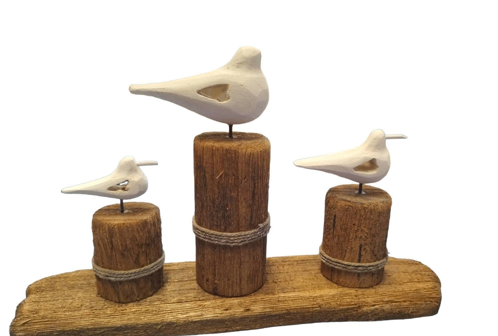 Maritime Deko, Möwen auf Holz, 26,5 cm lang