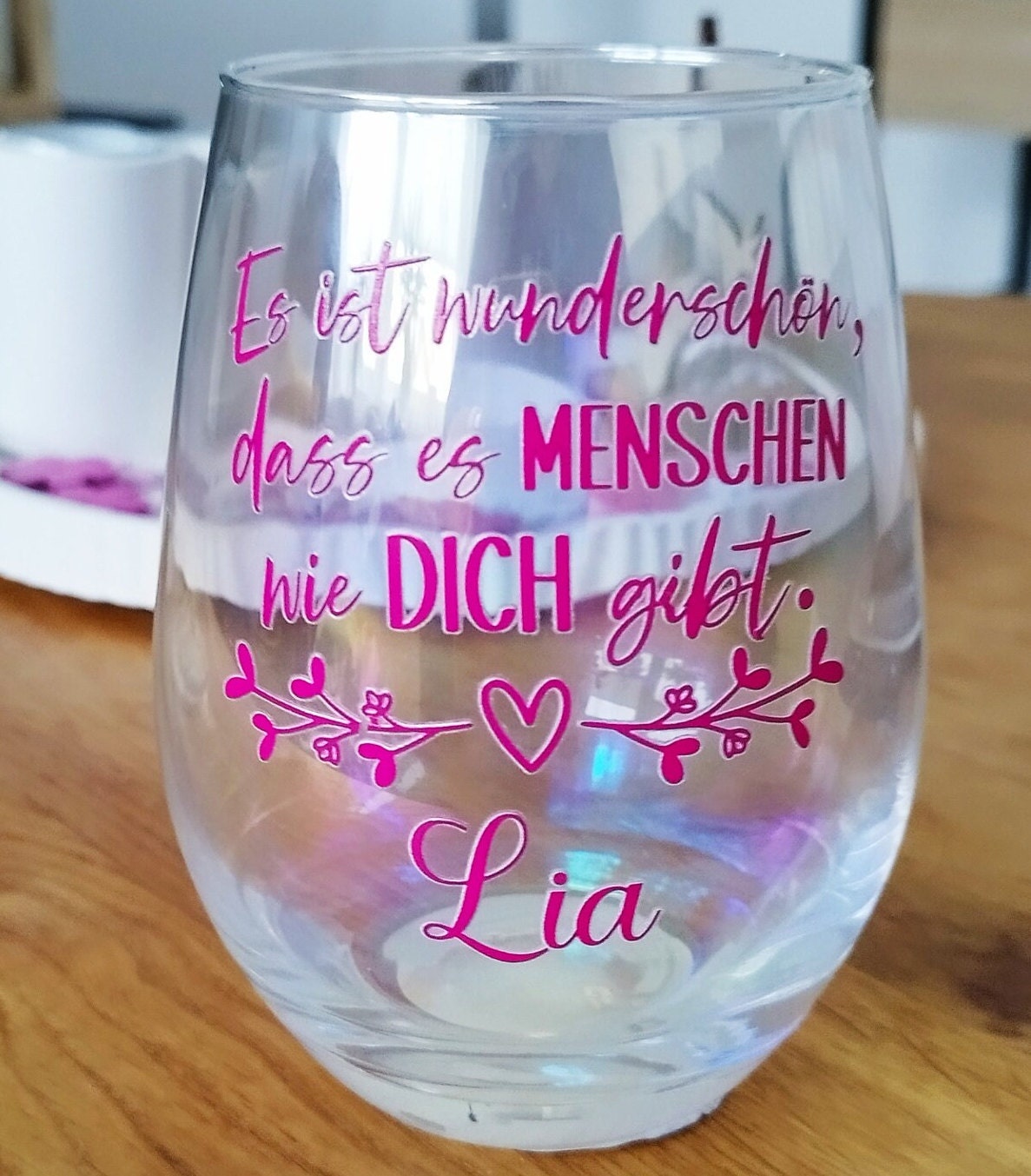 Großes changierendes Glas für einen besonderen Menschen, personalisiert mit deinen Wunschnamen, Geschenk mit liebevoller Botschaft