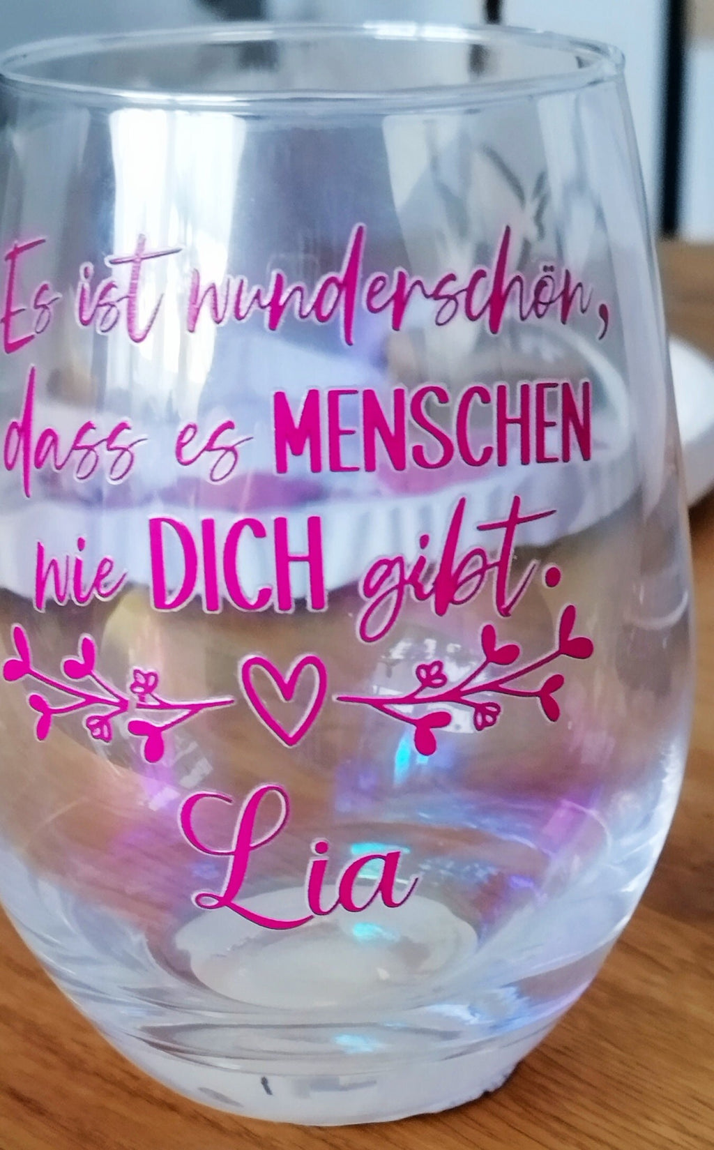 Großes changierendes Glas für einen besonderen Menschen, personalisiert mit deinen Wunschnamen, Geschenk mit liebevoller Botschaft