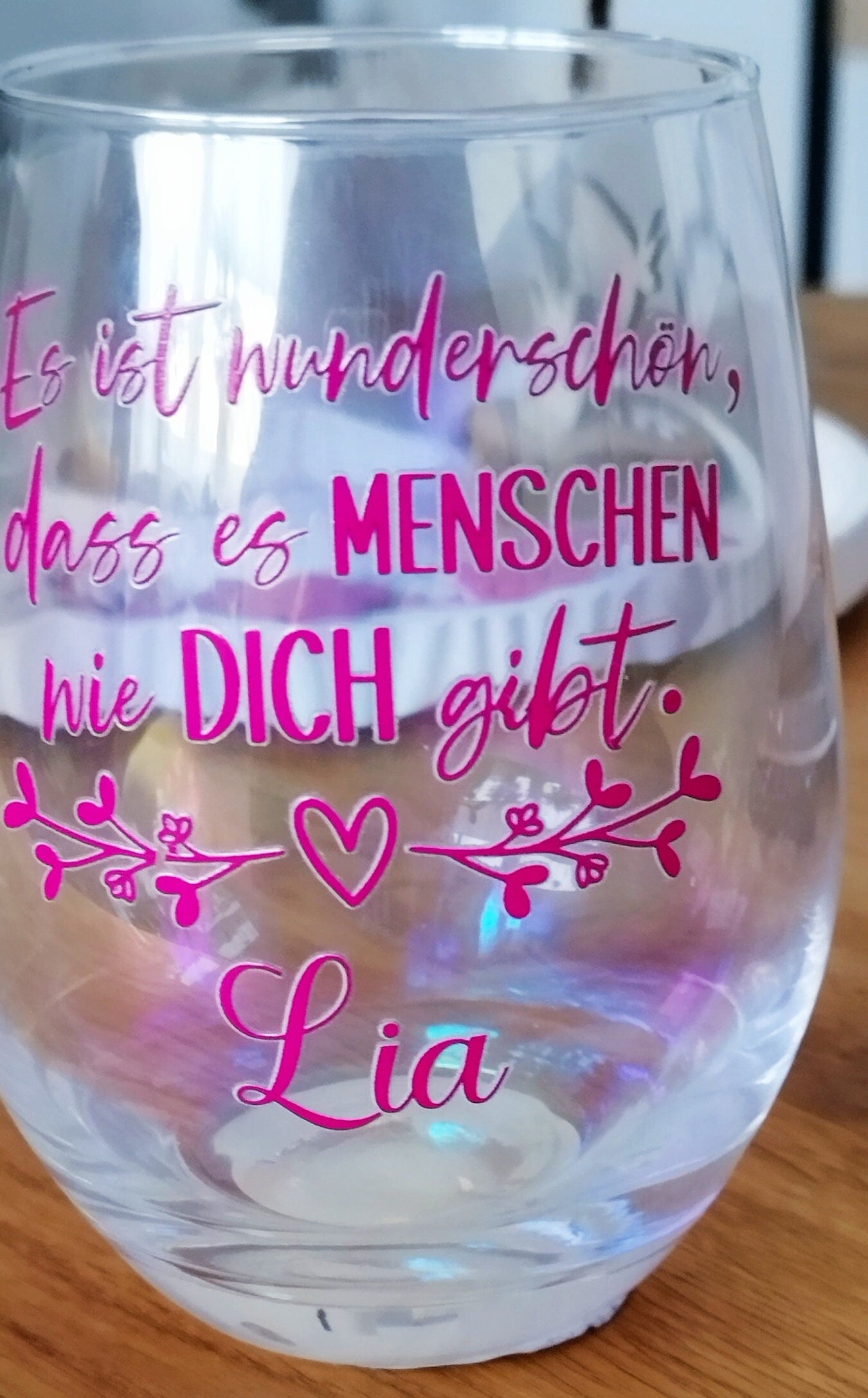 Großes changierendes Glas für einen besonderen Menschen, personalisiert mit deinen Wunschnamen, Geschenk mit liebevoller Botschaft
