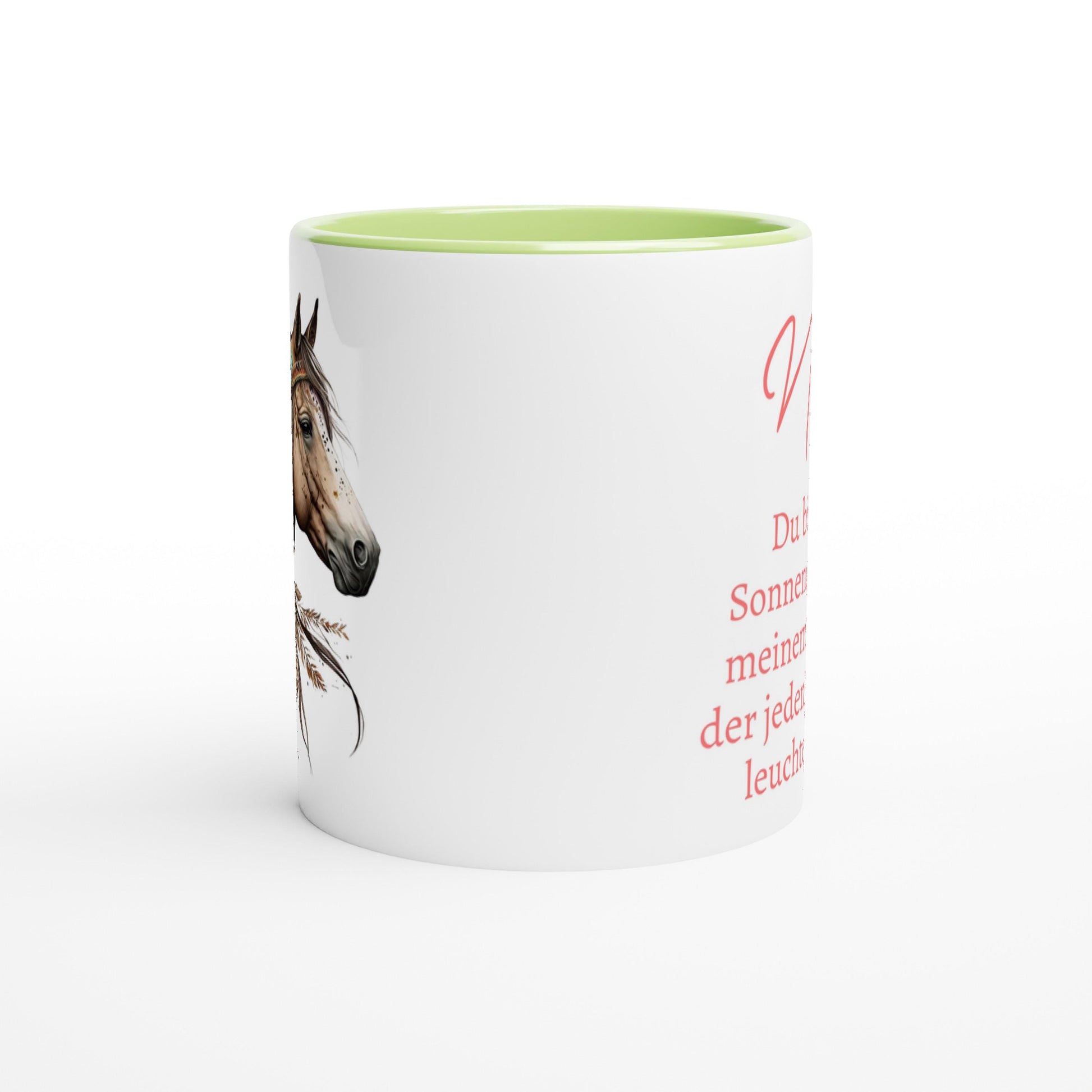 Keramik Tasse mit farbiger Innenseite, Pferdemotiv, personalisiert und sehr schönen Spruch, 350 ml, tolles Geschenk für Mädchen