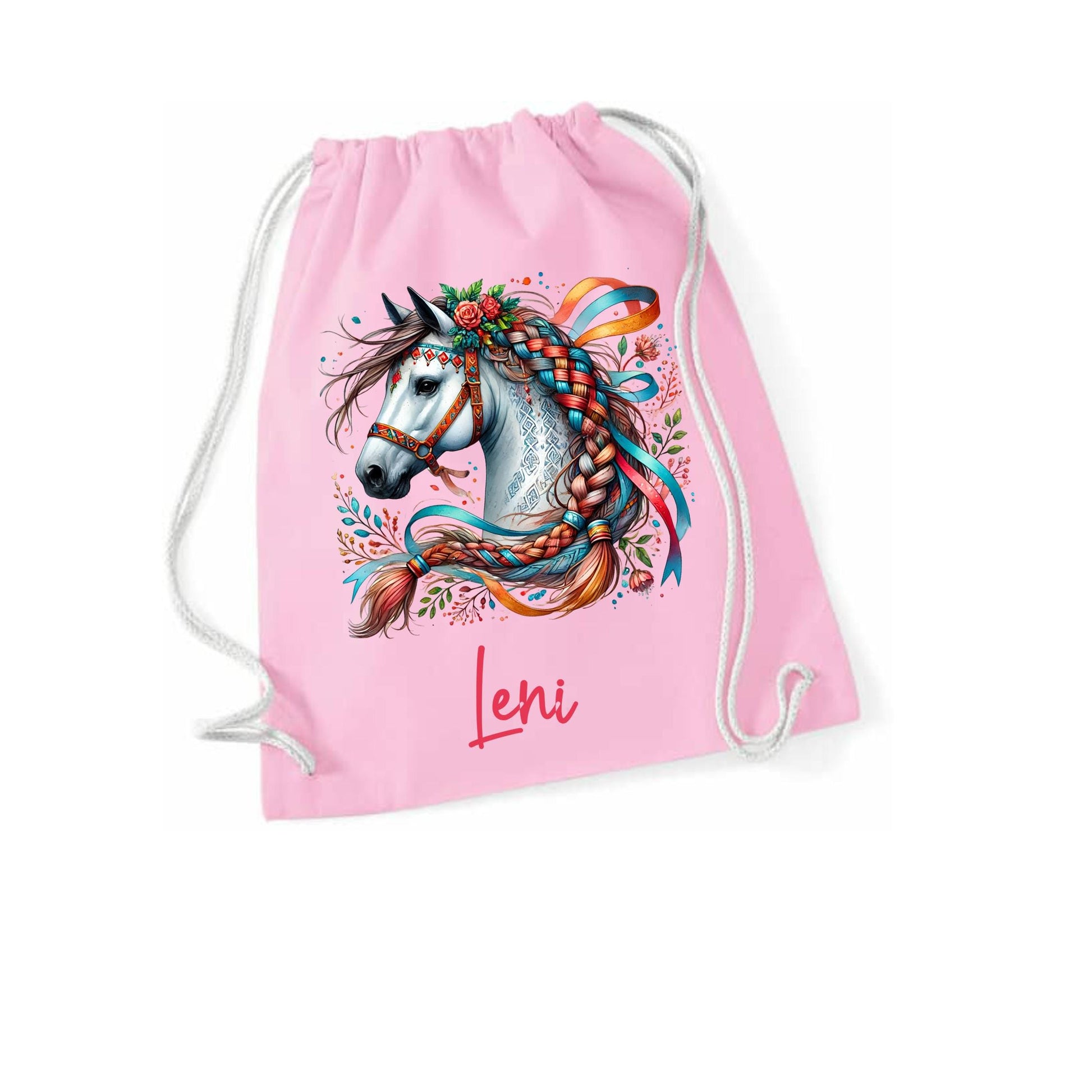 Turnbeutel Pferd, Sporttasche, Rucksack, Schule, Kindergarten, mit Namen personalisiert, Geschenk für Schulanfang, Kindergarten, romantisch