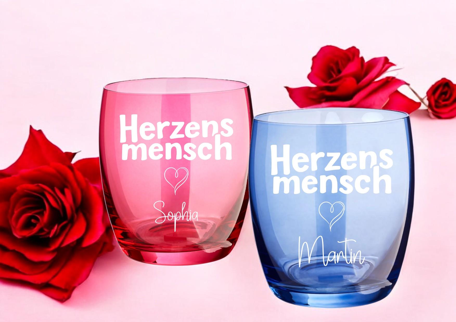 Trinkglas Herzensmensch, personalisiert mit Namen,  für eine Herzens Botschaft, Geschenk für die Lieblingsfreundin oder Lieblingsfreund