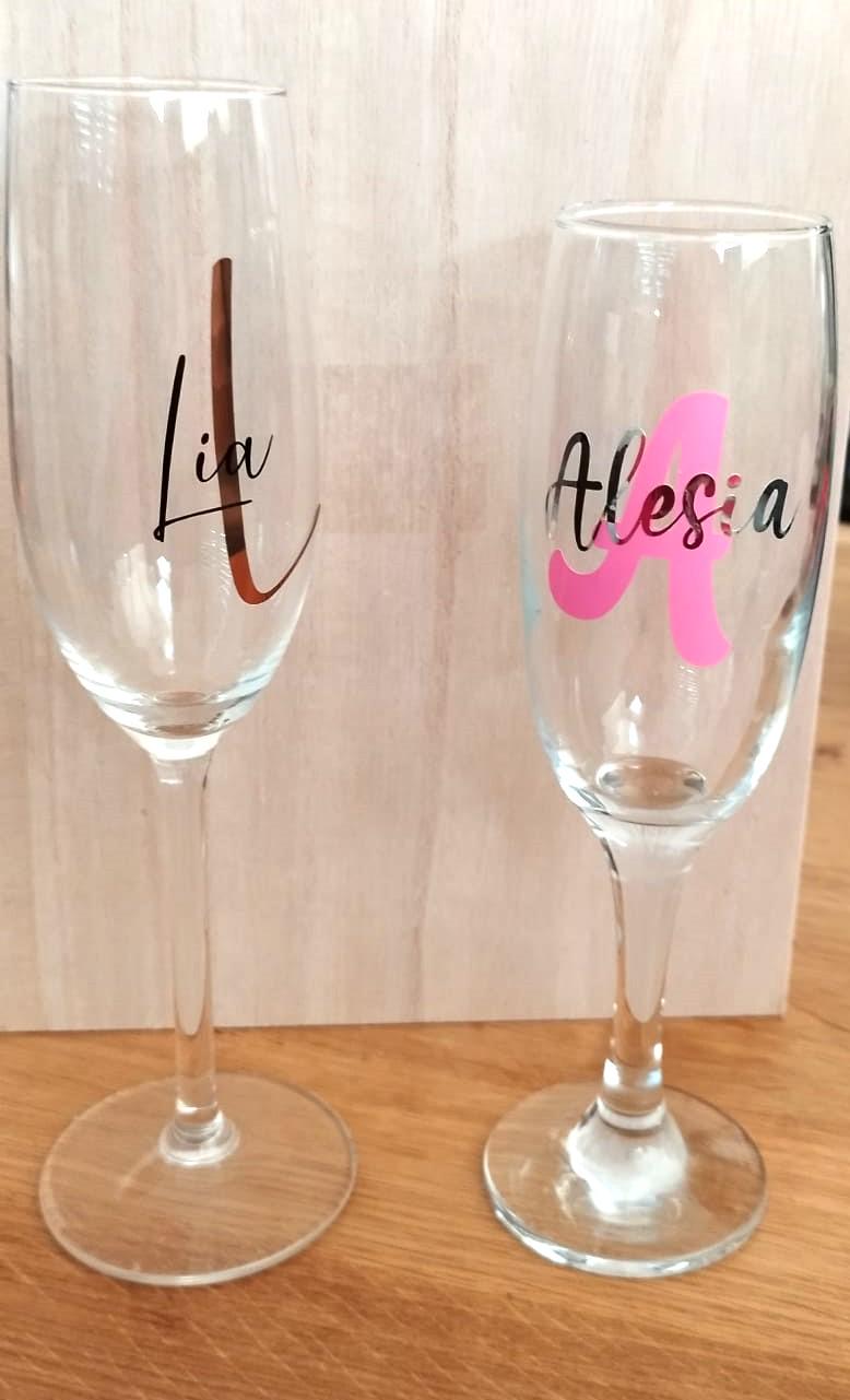 Personalisiertes Sektglas mit Monogramm, für die Hochzeit, Brautjungfern, Junggesellinnenabschied, JGA, Braut, Hochzeitsgeschenk, für Feiern