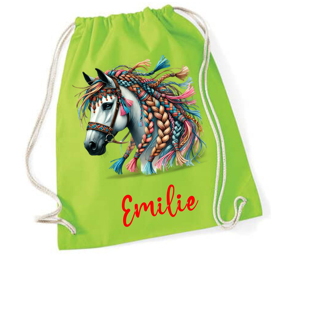 Turnbeutel Pferd, Sporttasche, Rucksack, Schule, Kindergarten, mit Namen personalisiert, Geschenk für Schulanfang, Kindergarten, romantisch