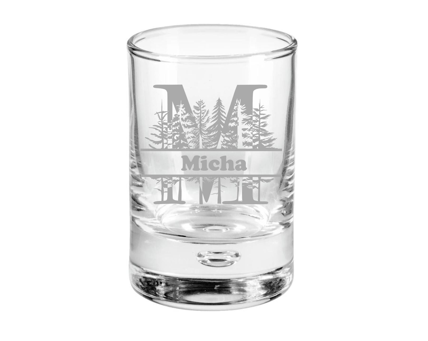 Gravierte Trinkgläser mit Monogramm und Waldmotiv, 10 versch. Glas Formen, Namensglas in seiner ansprechendsten Form, Art.-Nr. NG1