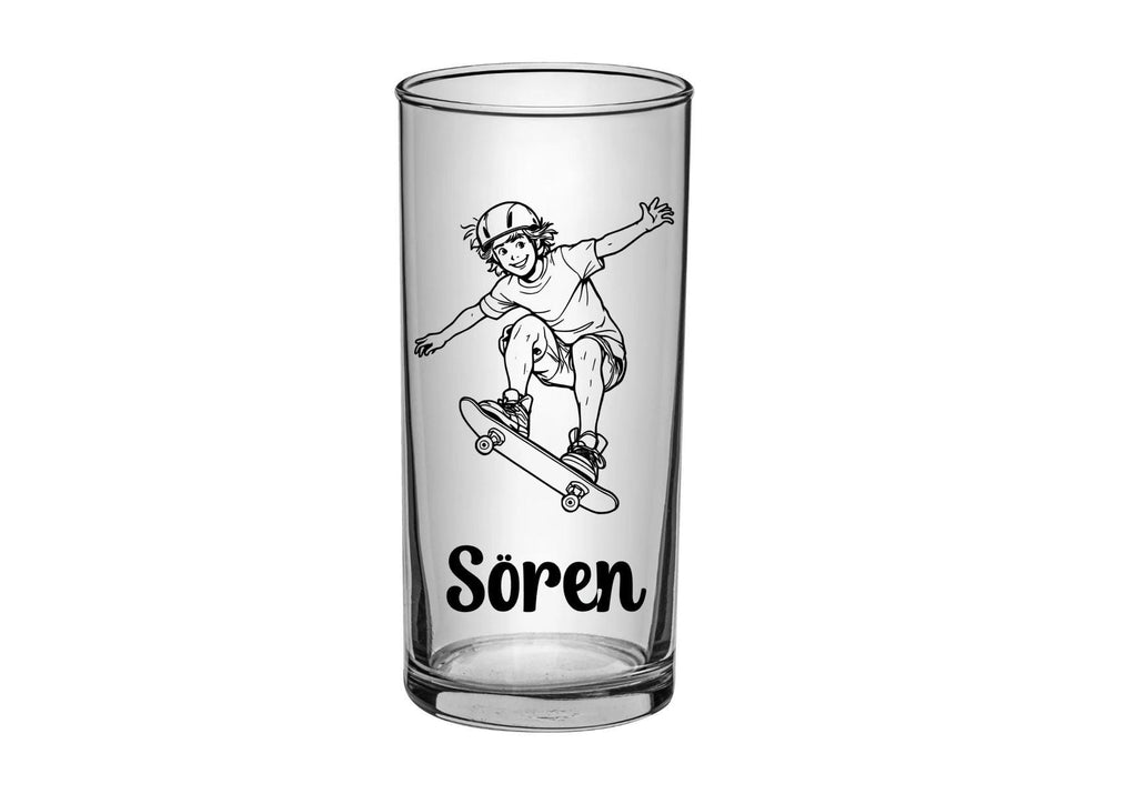 Individuelles Skater-Trinkglas – Graviert mit Wunschnamen o. Vereinslogo! versch. Schrift, Geschenk für Jungen - Skater,  Art.-Nr. SG01