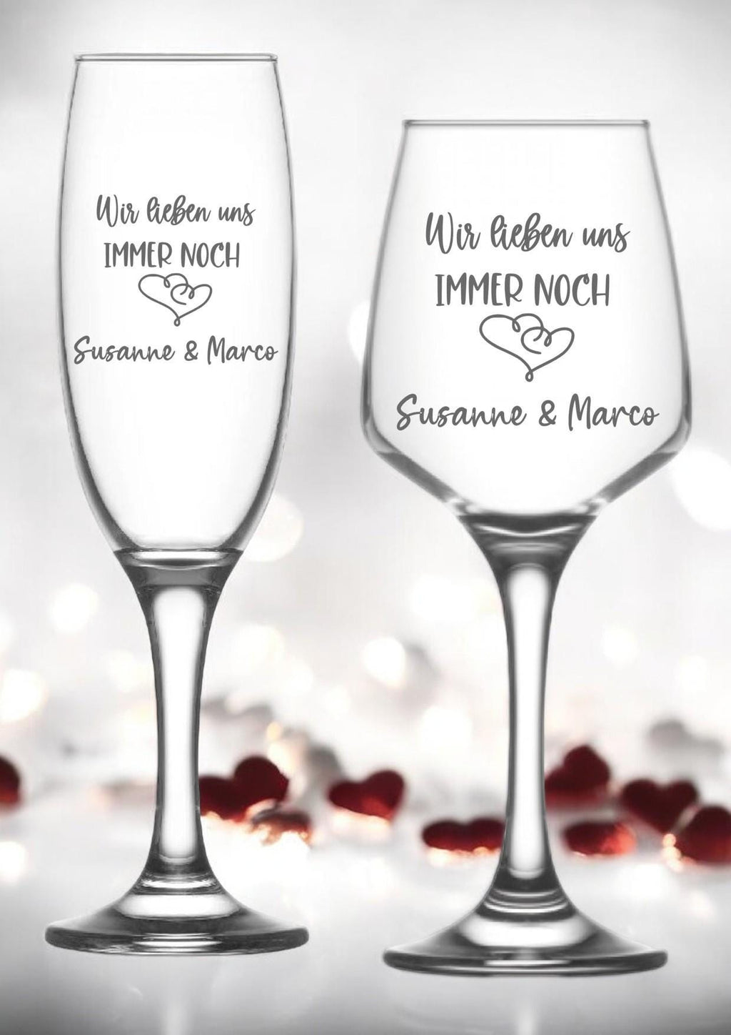 Personalisierte Sekt- oder Weingläser zum Hochzeitstag oder Jubiläum, mit Gravur, personalisiert mit deinen Wunschnamen, mit Botschaft