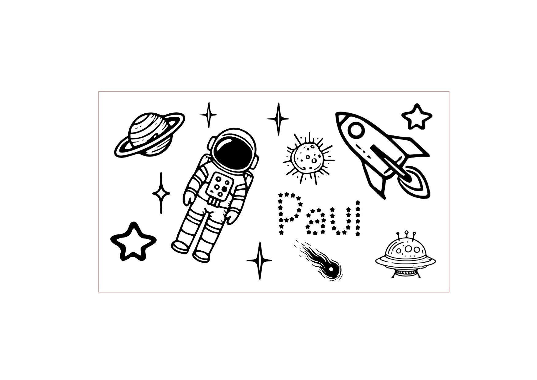 Personalisiertes Kindertrinkglas mit Namensgravur – Weltraumdesign mit Astronauten, mit deinem Wunschnamen, rundum Gravur, Sternen, Kometen