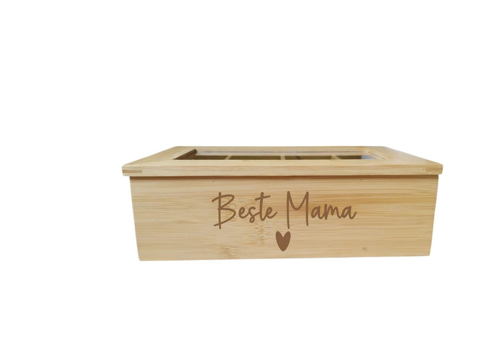 Personalisierte Tee Box, graviert, aus Bambus, 8 Fächer, mit Sichtfenster, Geschenk für die Mama, Geschenk zum Muttertag, Art.-Nr. TB2