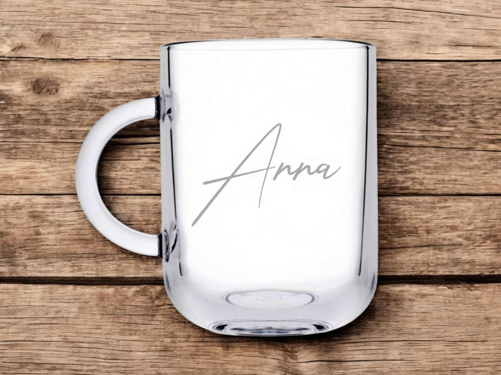 Teeglas mit Frau Linienart + Namen, Gravur Geschenk für Freundin, Teetrinkerin, modernes Teeglas, mod. Design, Geschenkidee personalisiert
