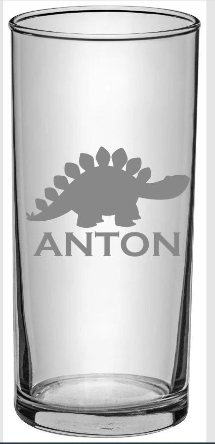 Dino Kinder Trinkglas mit Gravur, personalisiert mit Namen, Wunschtext,  Wasserglas, graviert, Geschenk, Dinosaurier