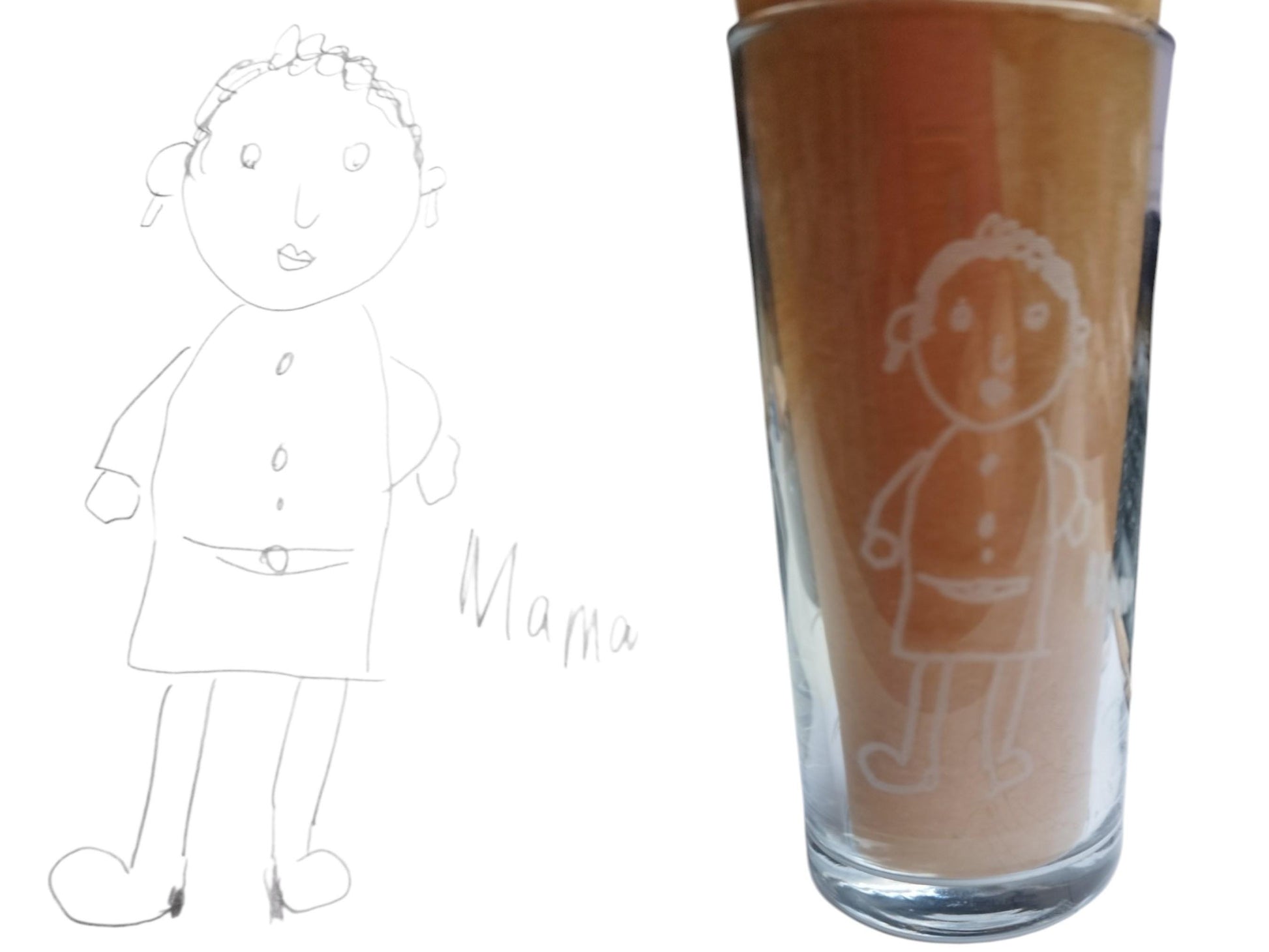 Trinkglas mit eigener Kinderzeichnung, personalisiert nach deinem Wunsch, verschiedene Glasformen, persönliches Geschenk