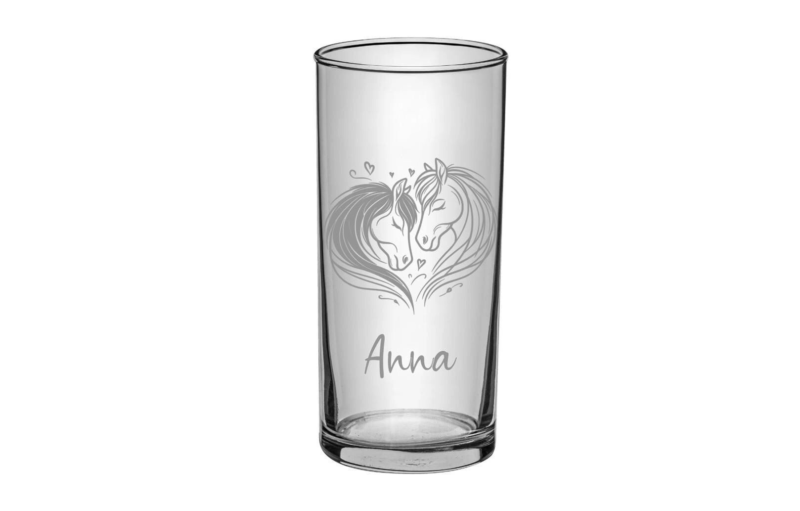 Pferde Glas, personalisiert mit Namen, graviert, 3 verschiedene Gläserformen, sehr schönes Motiv, Geschenk für Pferdefreundinnen, Art.Nr.PG3