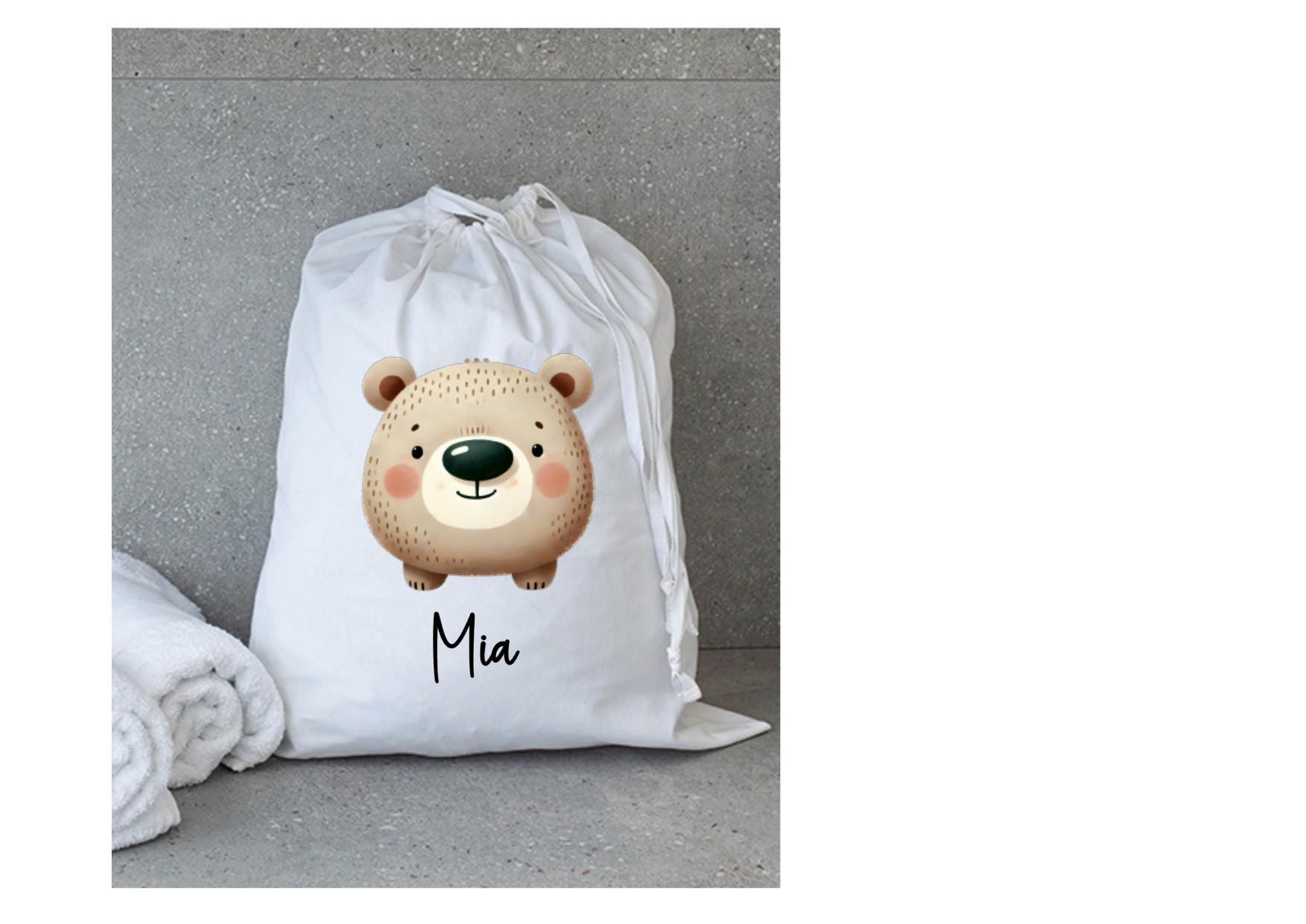 Personalisierter Wäschebeutel für den Kindergarten – mit süßem Bärenmotiv, individuellem Wunschnamen für Wechselwäsche, praktisch + niedlich