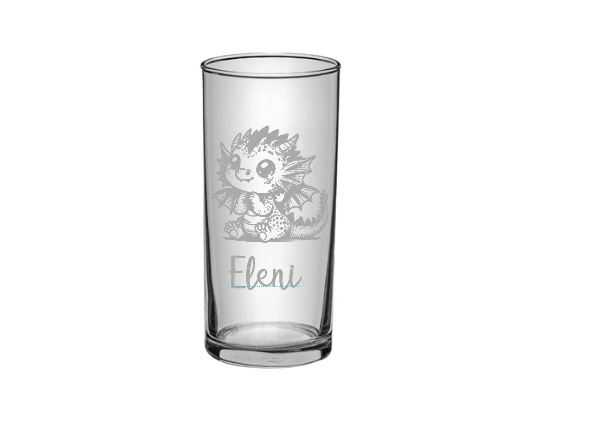 Individuelles Kindertrinkglas mit Drachenmotiv und Namen – das perfekte Geschenk, spümaschinenfest, 10 versch. Drachen, 3 versch. Glasformen