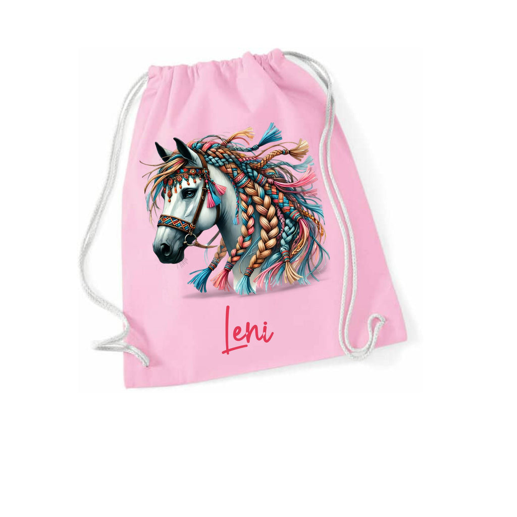 Turnbeutel Pferd, Sporttasche, Rucksack, Schule, Kindergarten, mit Namen personalisiert, Geschenk für Schulanfang, Kindergarten, romantisch