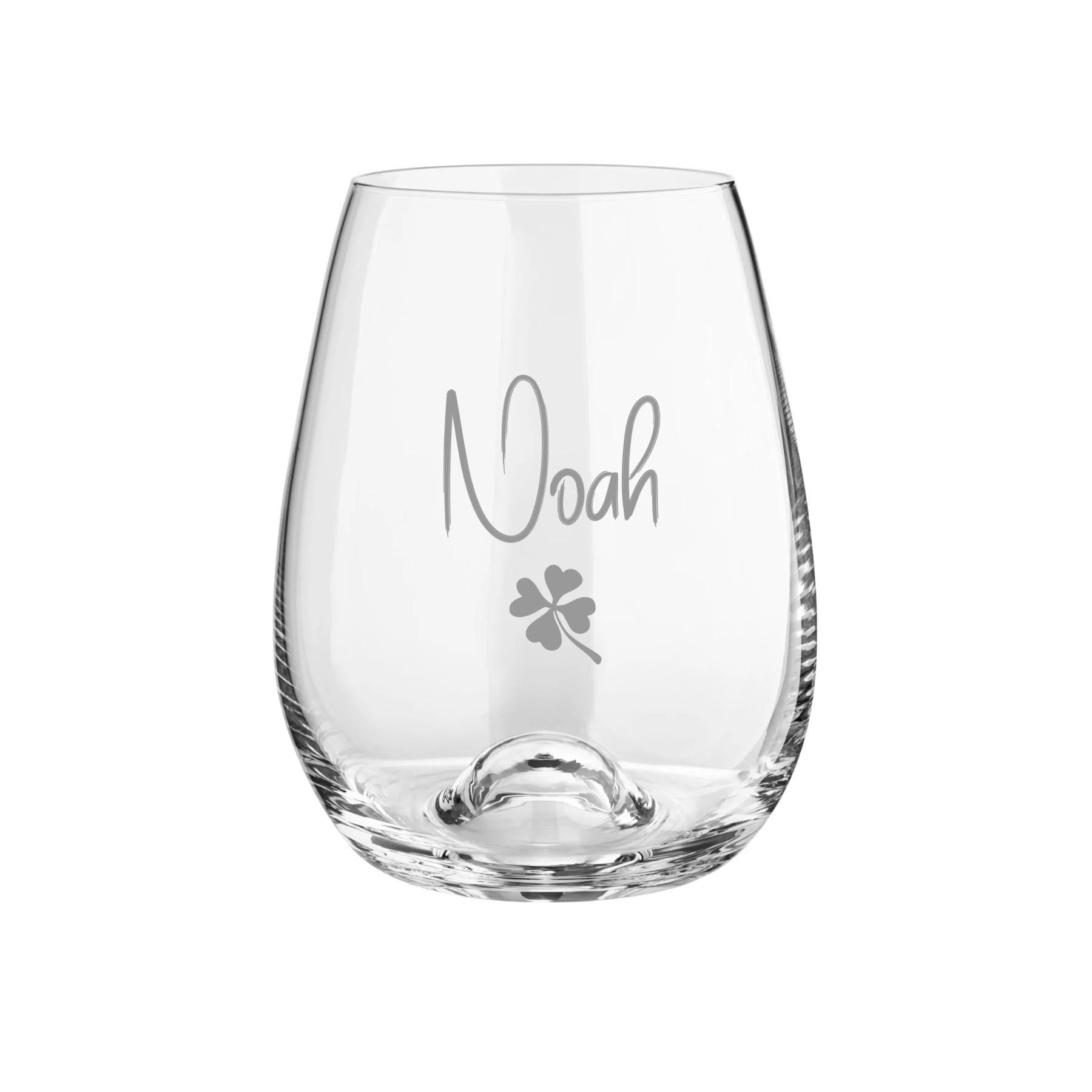 Trinkglas mit Namen personalisiert, wunderschöne Form, Kristall, Namensglas, auf Wunsch mit Kleeblatt oder Herz graviert, spülmaschinenfest