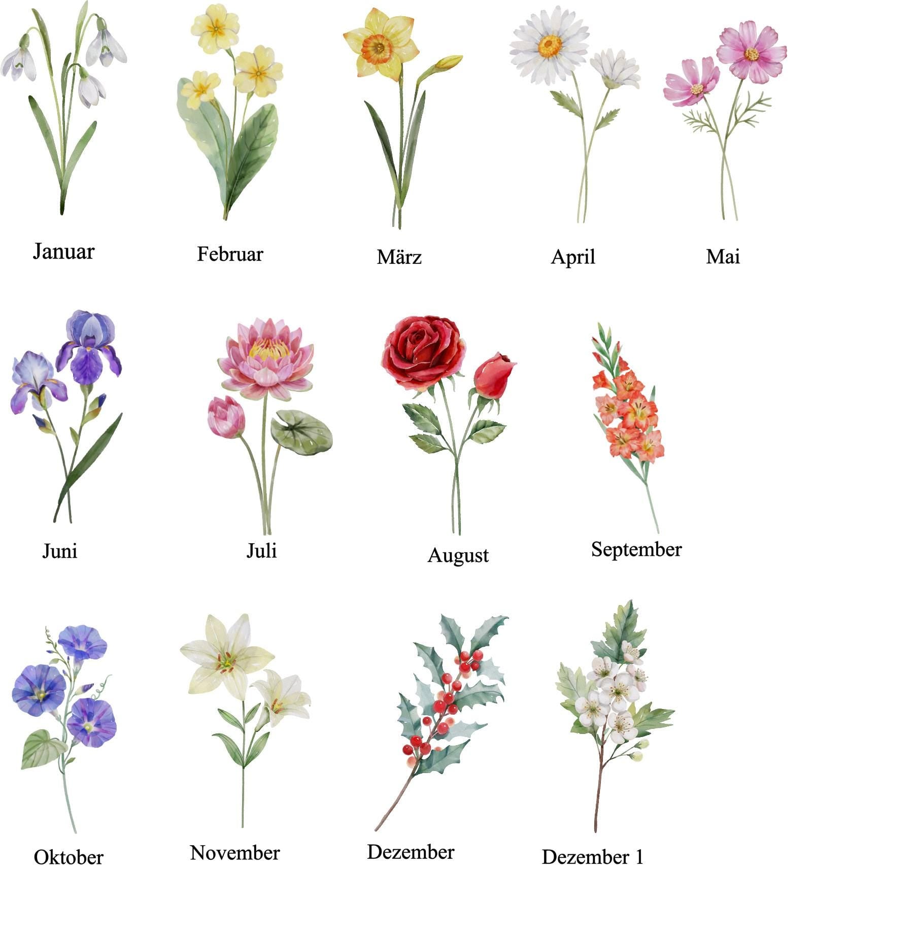 Trinkglas mit Deckel und Strohhalm, mit deiner Geburtstagsblume und Wunschnamen, Geschenk für den Geburtstag