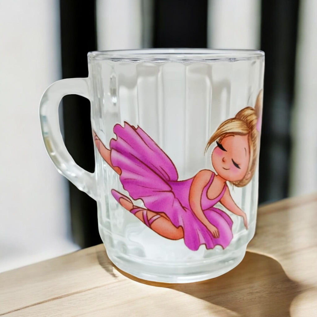 Stabiles Glas mit Henkel, Teetasse, personalisiert mit Ballerina und Namen, spülmaschinenfest, Geschenk für Ballerinas, Glas Becher